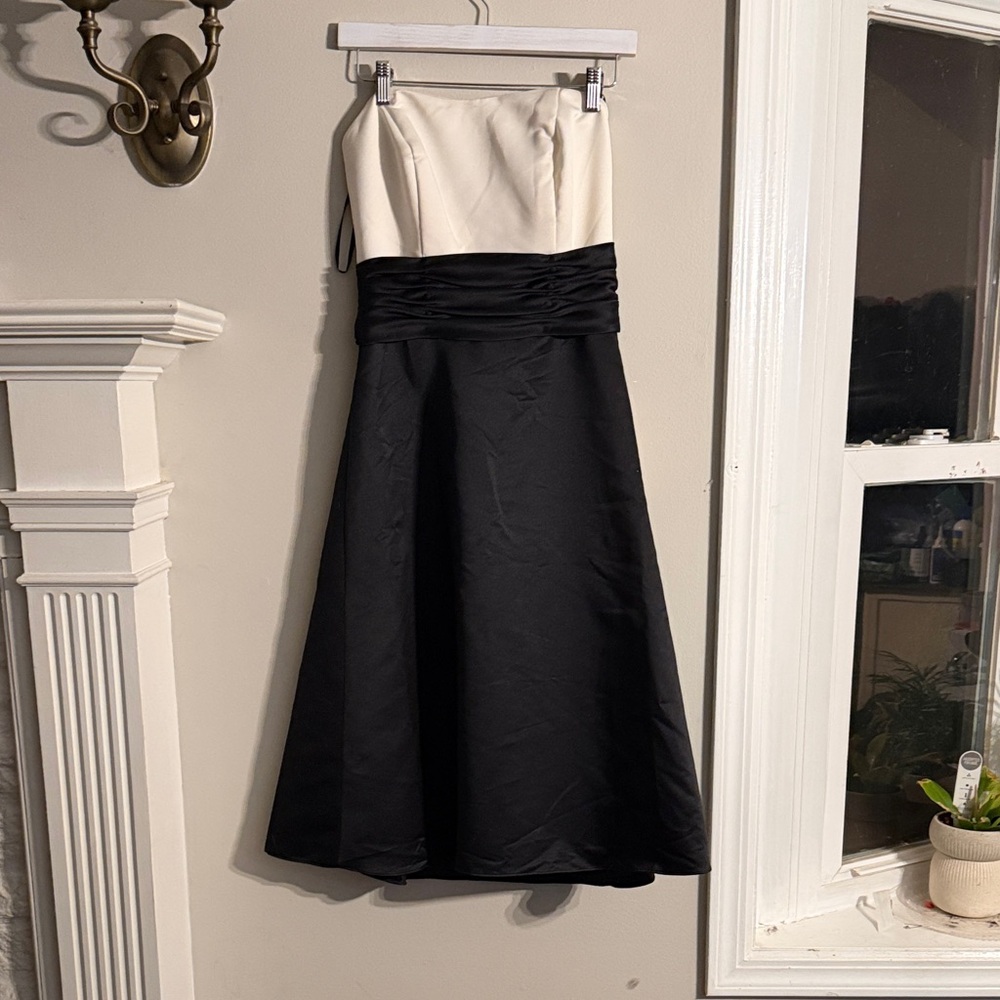 Elegant Strapless Black and White Dress